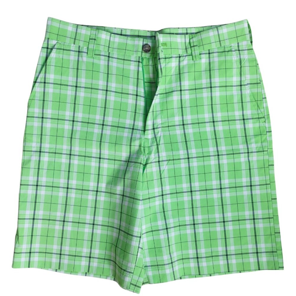 IZOD Golf PerformX Men's Neon Green Plaid Shorts - Size 32